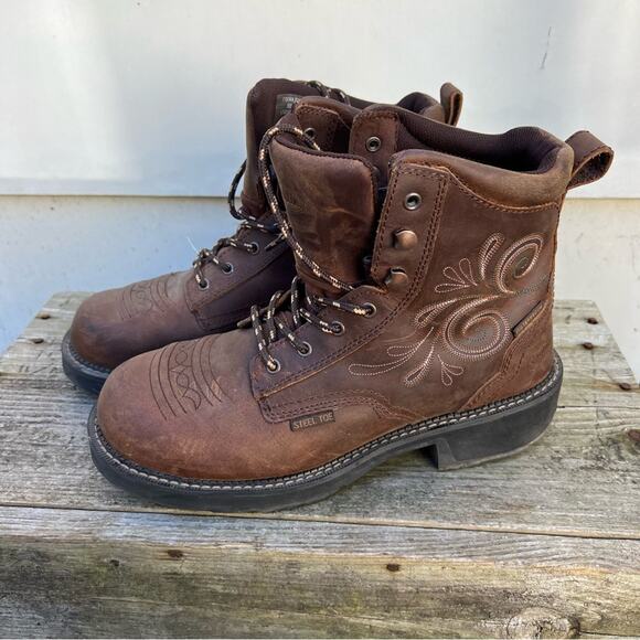 Justin Gypsy Steel Toe Lace Up Work Waterproof Boots 10B - Picture 1 of 7